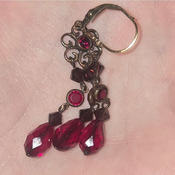 Vintage Gold Filled Red Dangle Earrings - Picture 3 of 9